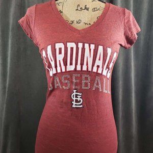 MLB Cardinals Baseball Ladies V Neck T Small